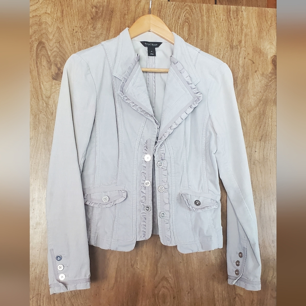 Women's Gray Ruffled Corduroy Jacket SIZE 2